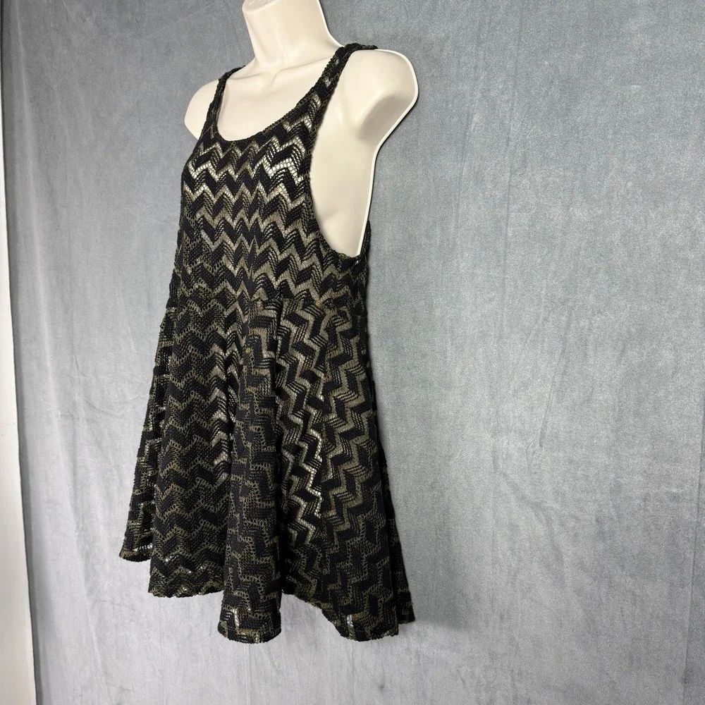 Free People Black Olive‎ Green Geo Crochet Knit Sheer Mini Tank Party Dress XS